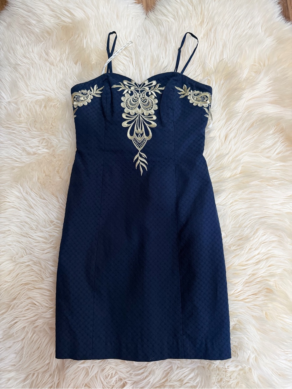 Lilly Pulitzer Demi Dress Women True Navy Gold Embroidered Strapless Mini 00 new - Picture 4 of 8